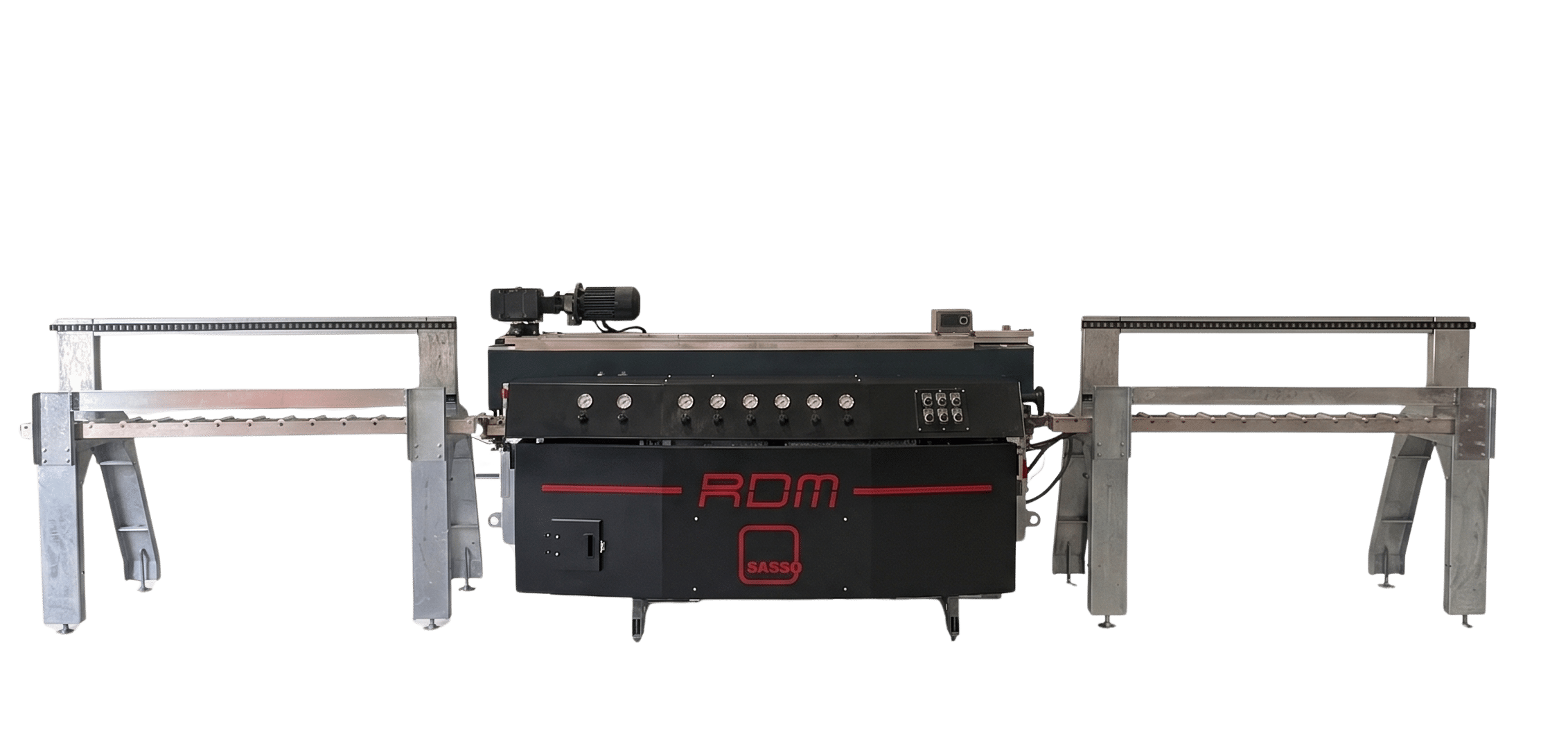 Large automated firearm mounted between two metal rails on a platform, featuring a scope and control panel for operation. Used as a precision weapon system on a stand.